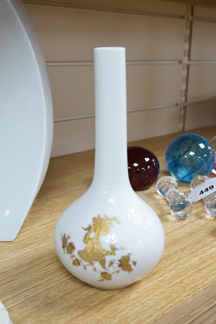 A collection of Rosenthal and Wedgwood pottery to include a pair of Keith Murray mugs, abstract vases and an ash tray, largest 25cm high